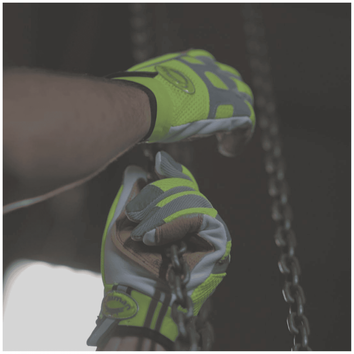 Single Pair - Caiman Mechanic Safety Gloves - Hi-Vis Goat Grain Leather Rappelling Gloves