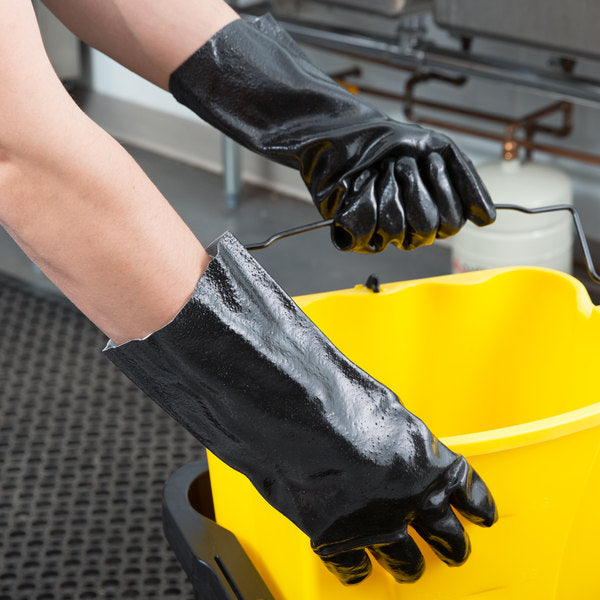 Chemical Resistant PVC Gloves - 14" Smooth Finish Black