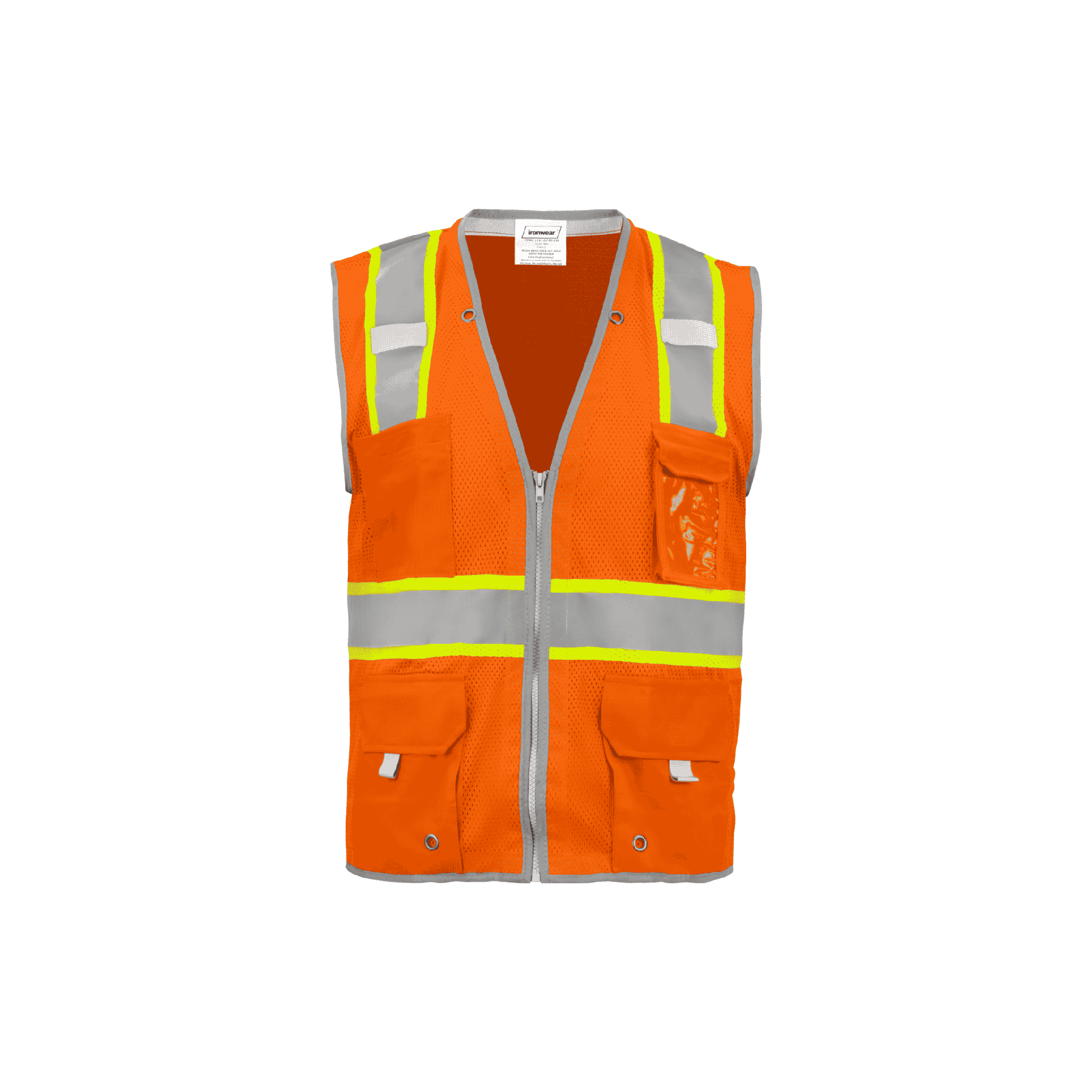 Class 2 Orange Safety Vest with Zipper Closure (10 Pockets)