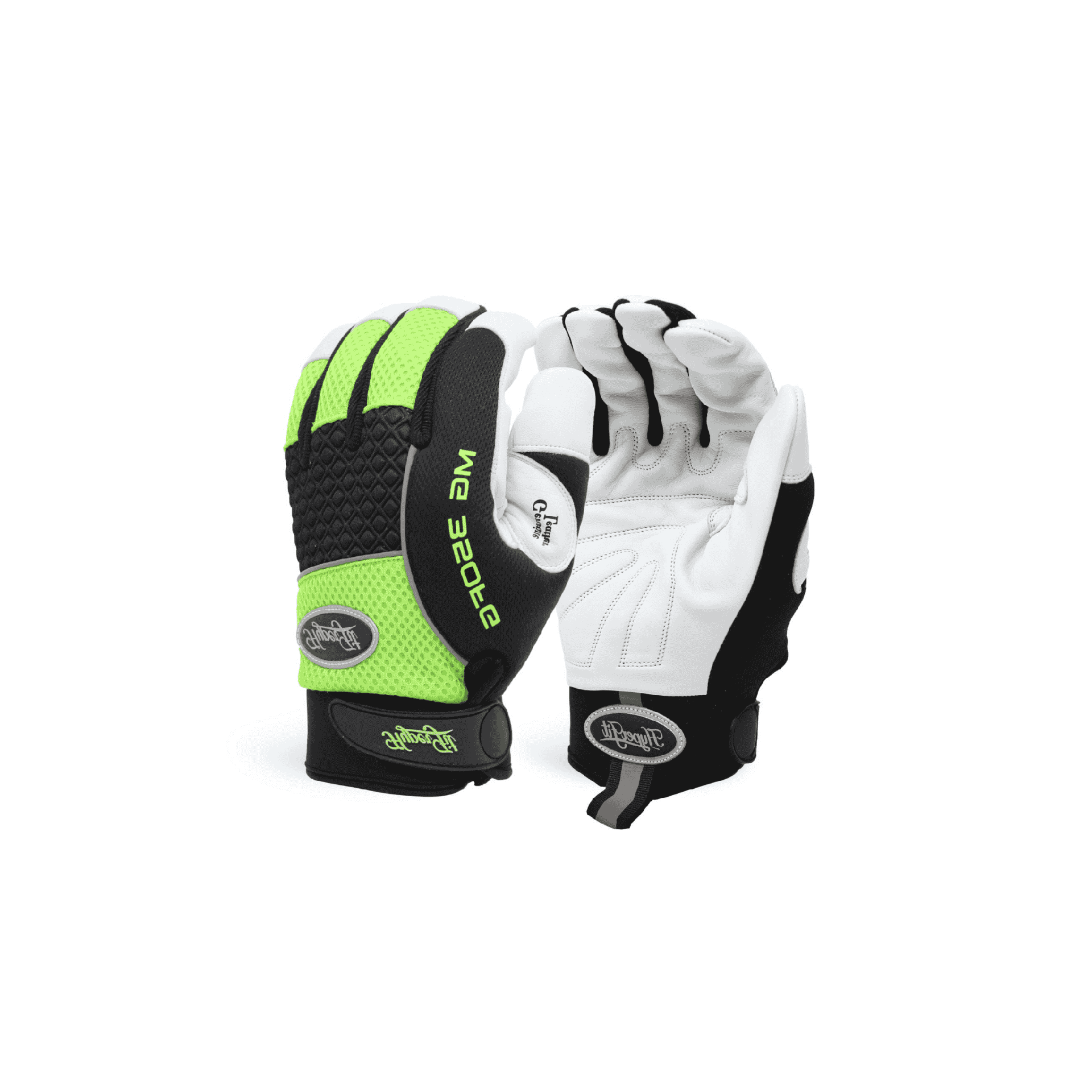 Single Pair - Perfect-Grip Hi-Vis Green Premium Goatskin Mechanic Glove