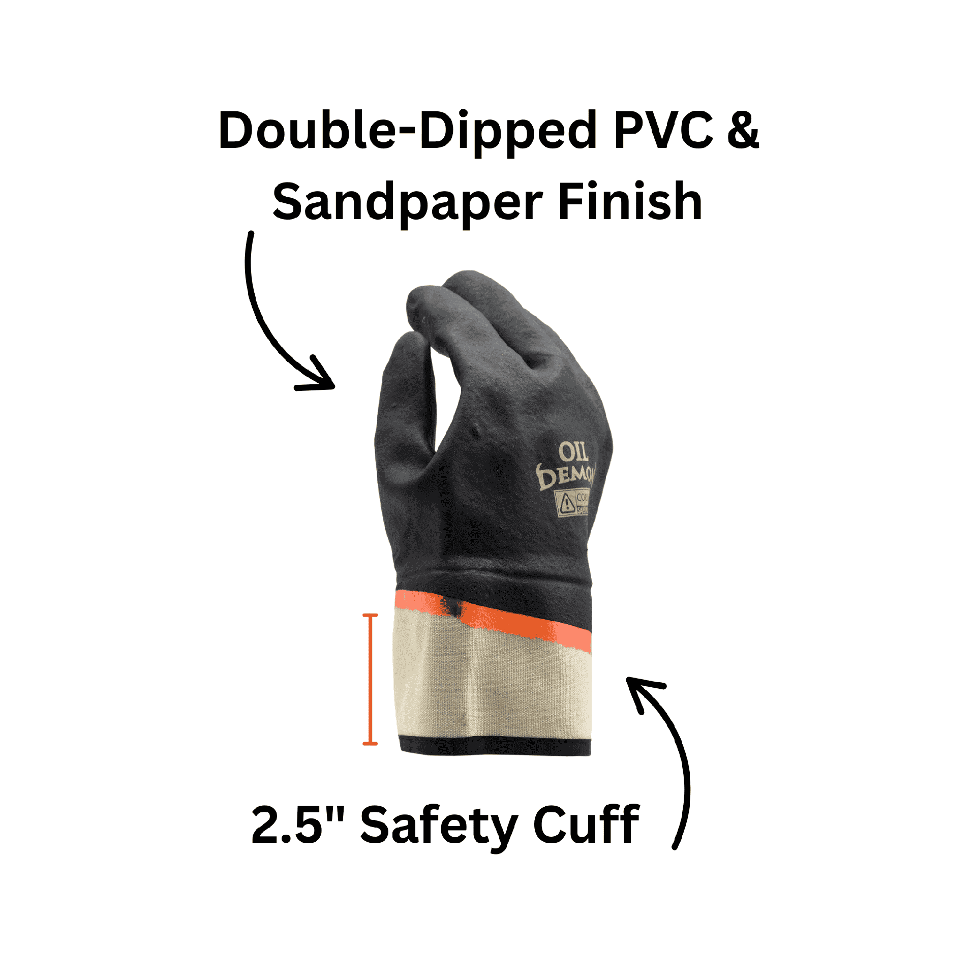 Chemical Resistant PVC Gloves – Oil Demon™ Double-Dipped with Sandpaper Grip and Safety Cuff