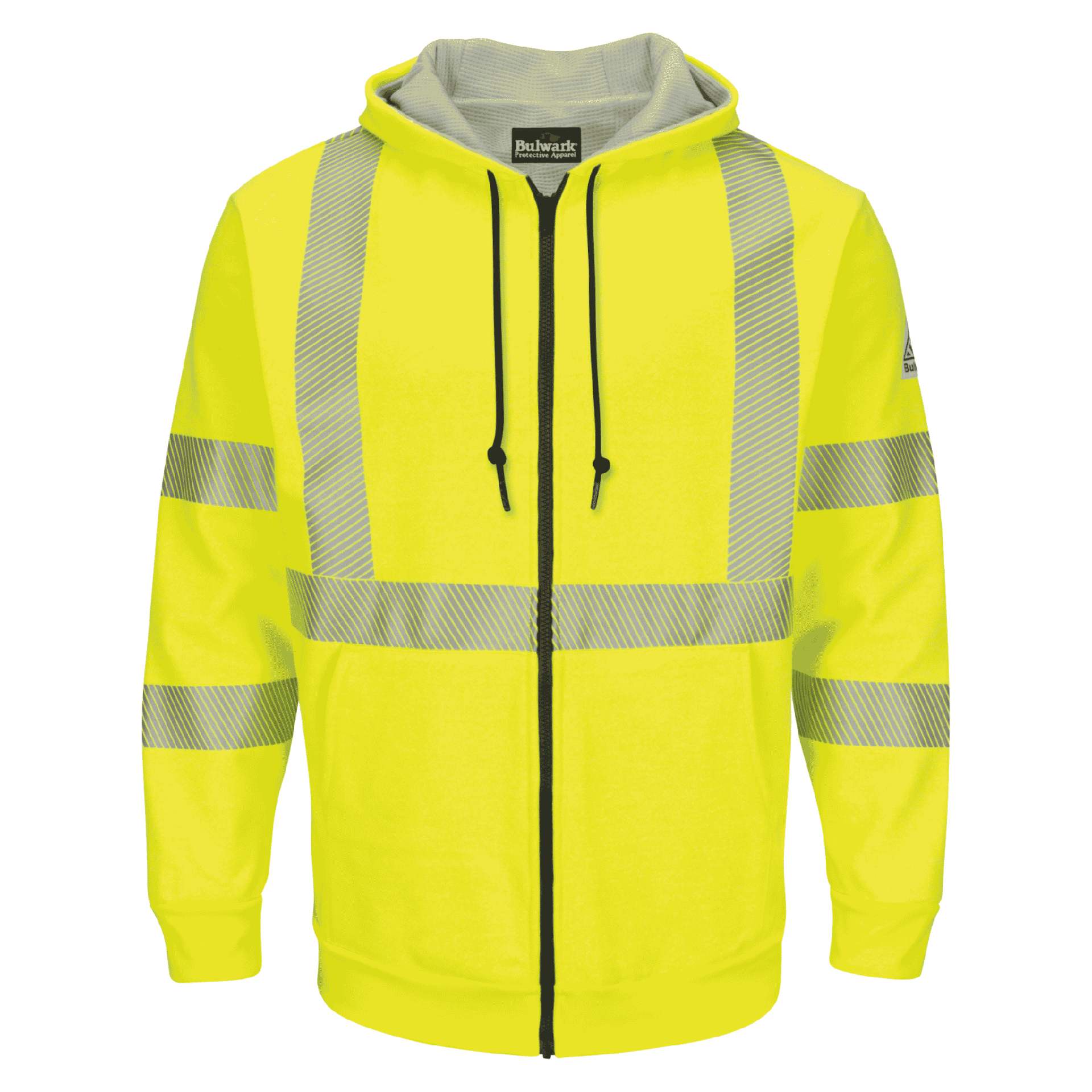 Hi Vis Yellow Hooded Sweatshirt – FR Zip-Front with Waffle Lining, ANSI Class 3
