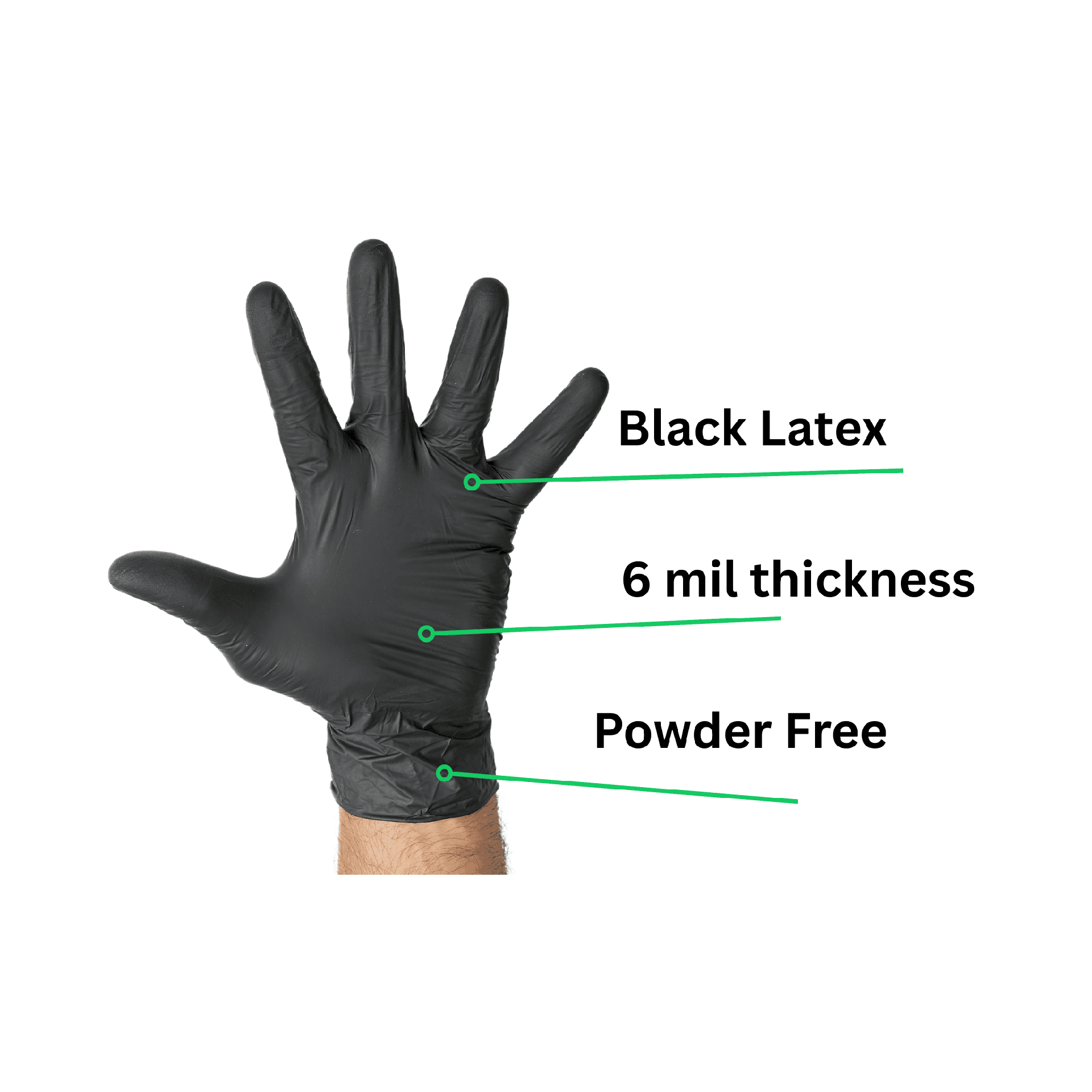 6 Mil Black Latex Exam Powder-Free Gloves