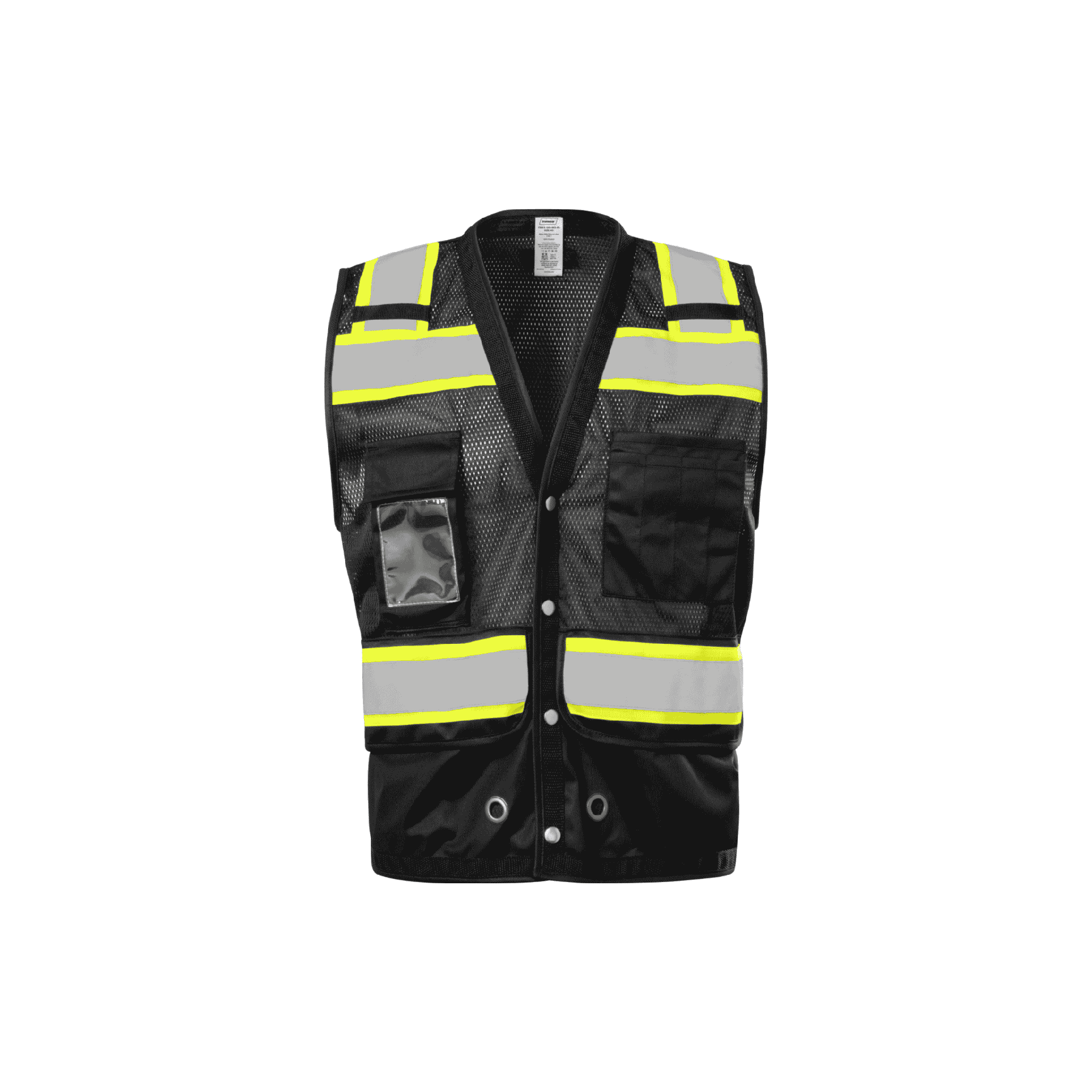 12 Pockets - Black Safety Vest with Radio Clip Holders