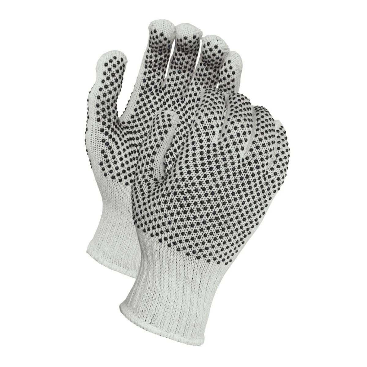 String Knit Dotted Gloves – Standard Weight Cotton/Polyester with Two-Sided Black PVC Dotted Grip