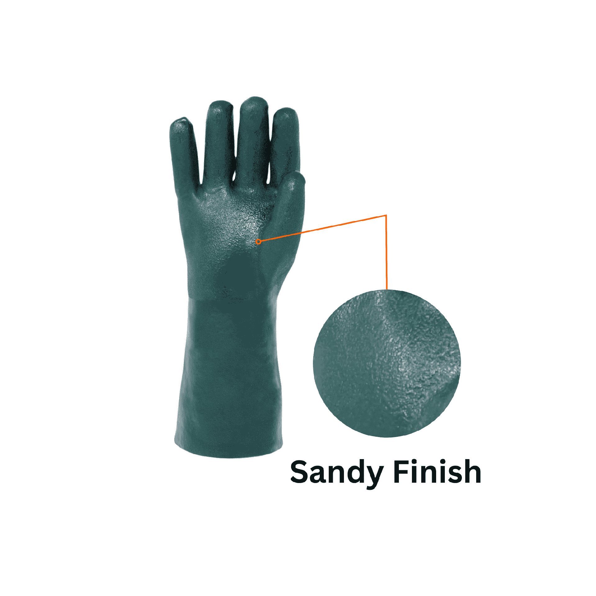 Chemical Resistant PVC Gloves - 14" Sandy Finish Green