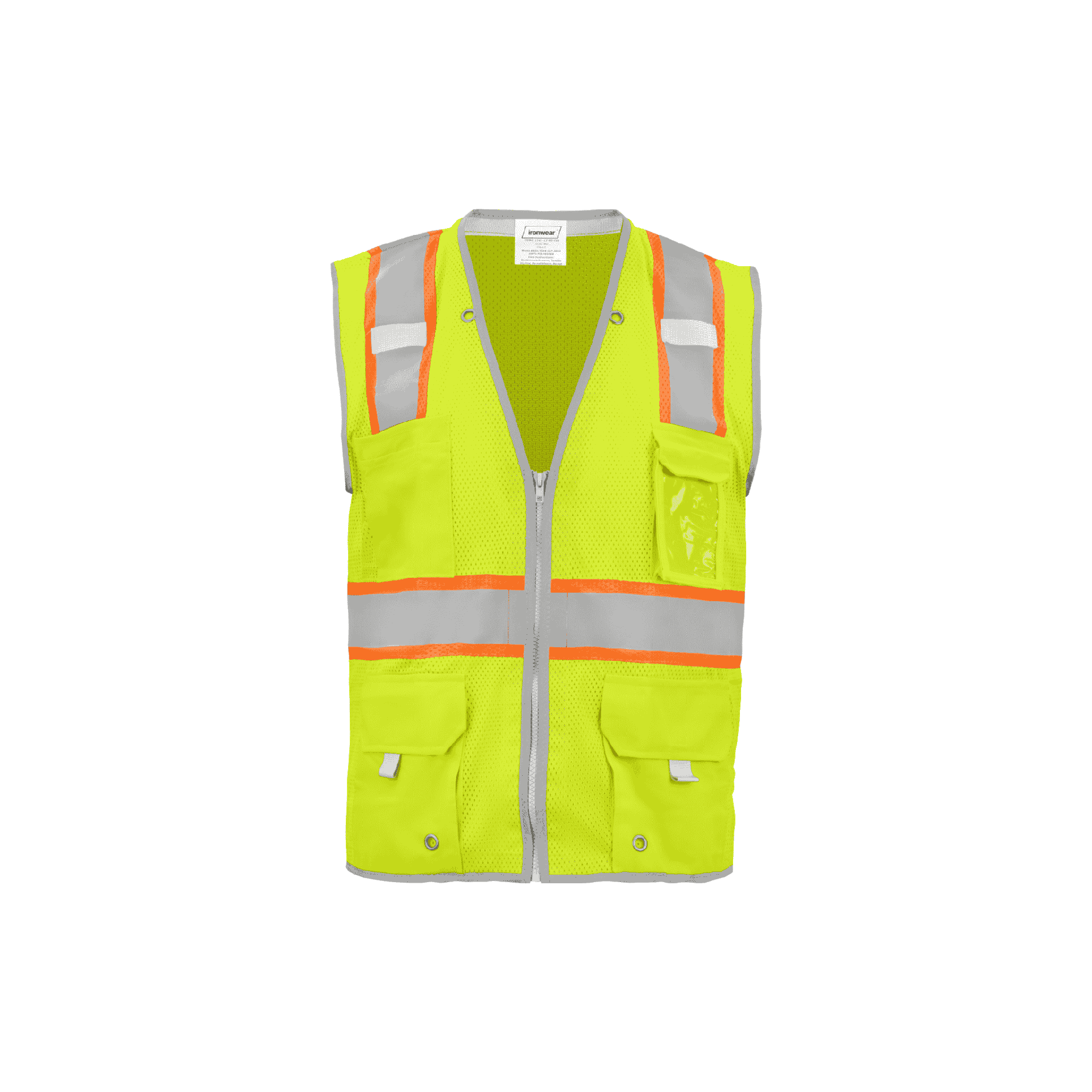 10 Pockets Lime Safety Vest with Zipper Closure