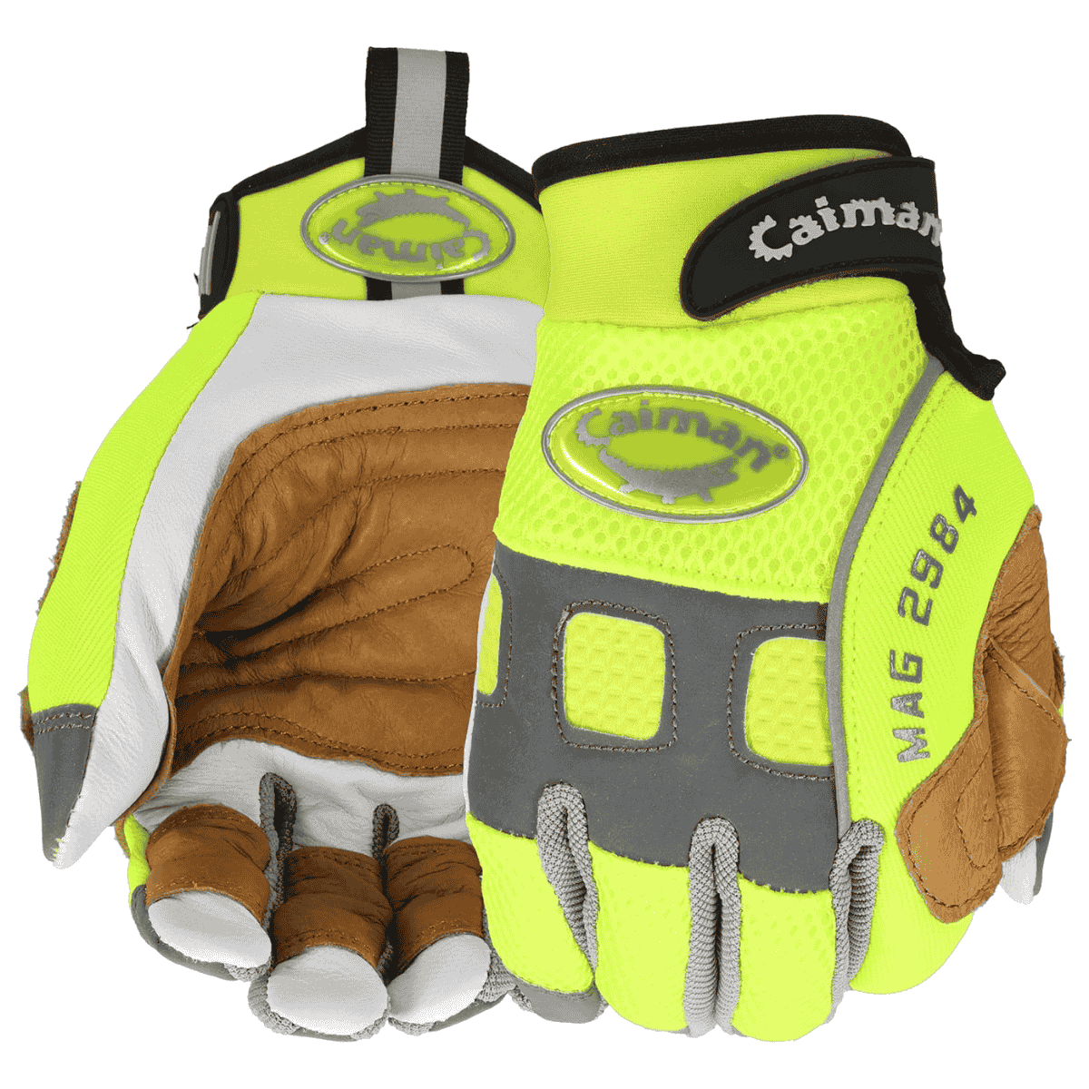 Single Pair - Caiman Mechanic Safety Gloves - Hi-Vis Goat Grain Leather Rappelling Gloves