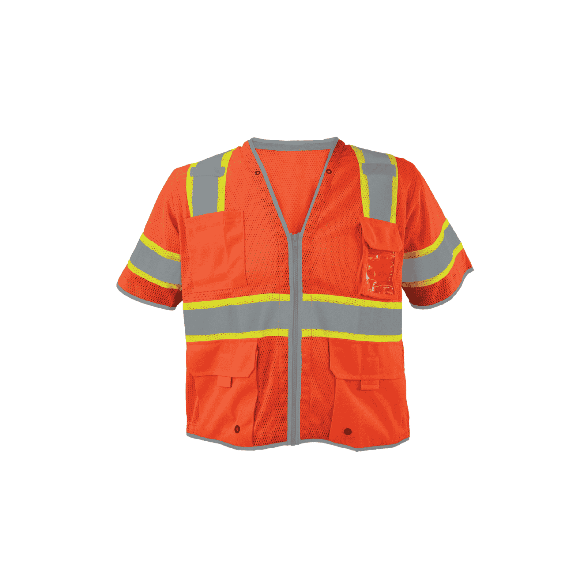 Class 3 Orange Polyester Mesh Zipper Closure Safety Vest (6 Pockets)