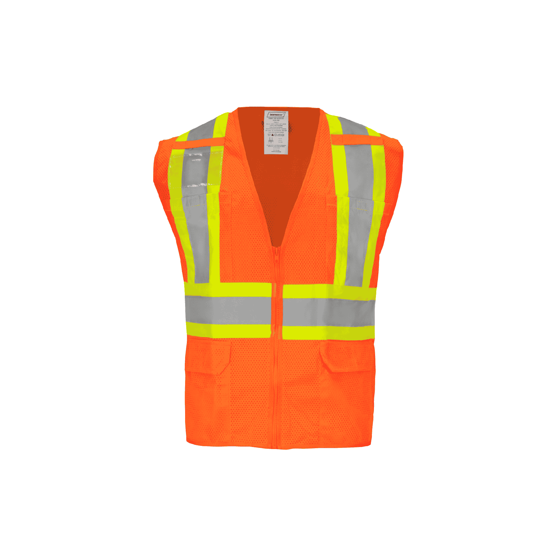 Class 2 Orange Safety Vest with Zipper Closure (6 Pockets)