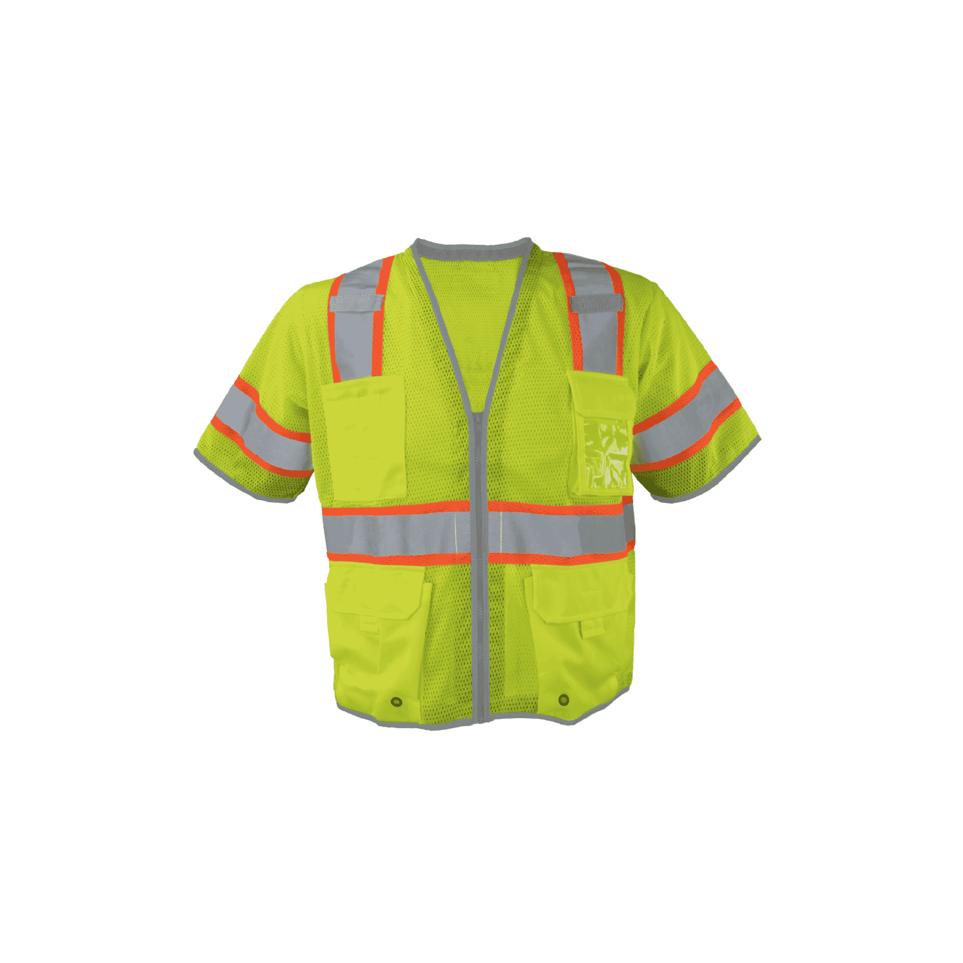 Class 3 Lime Polyester Mesh Zipper Closure Safety Vest (6 Pockets)