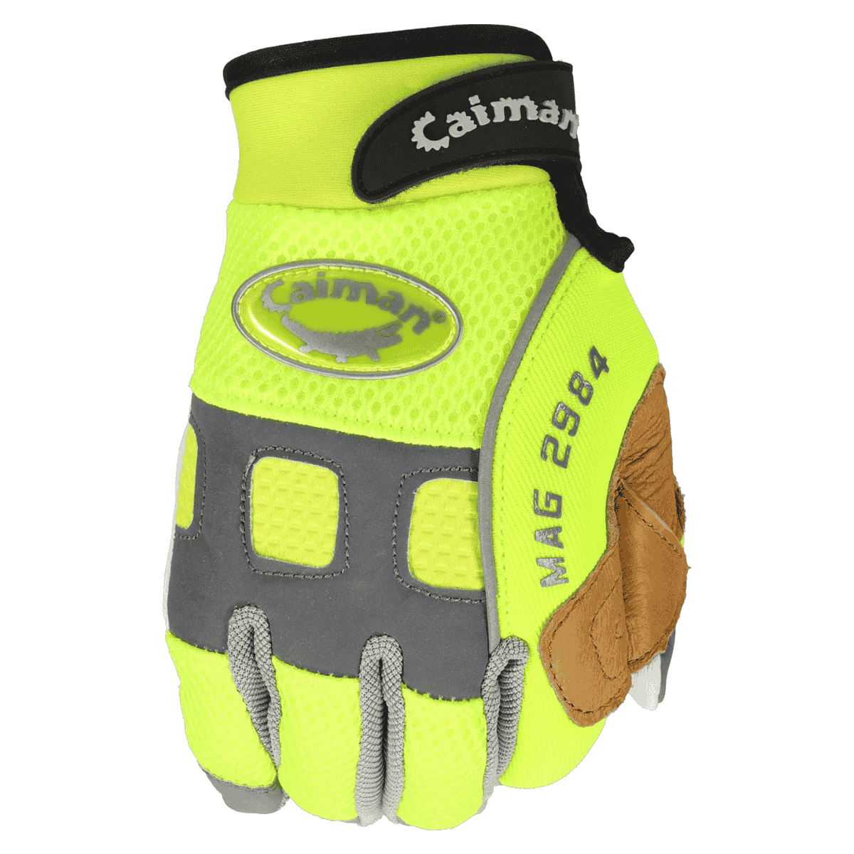 Single Pair - Caiman Mechanic Safety Gloves - Hi-Vis Goat Grain Leather Rappelling Gloves