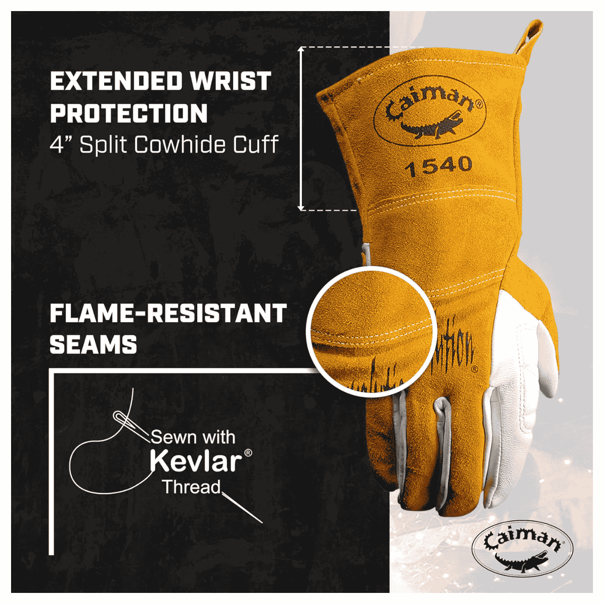 Single Pair - Caiman Premium Goat Grain TIG Welding Glove and 4 inch Extended Cuff