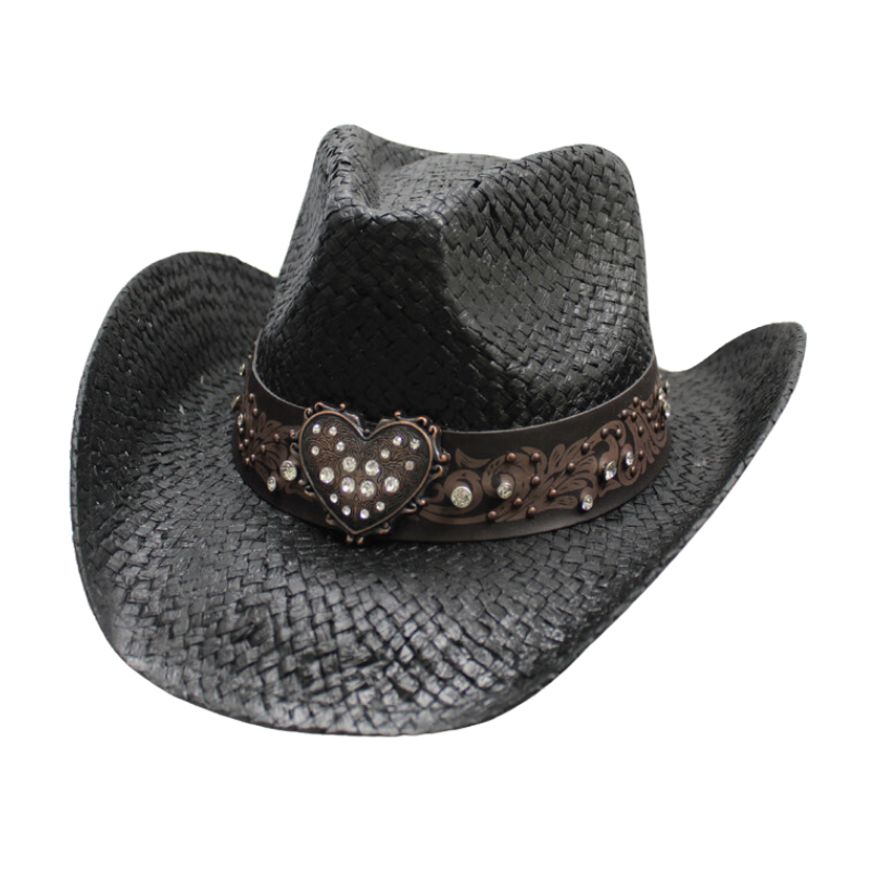 Rhinestone Heart Decorated Vintage Straw Hat