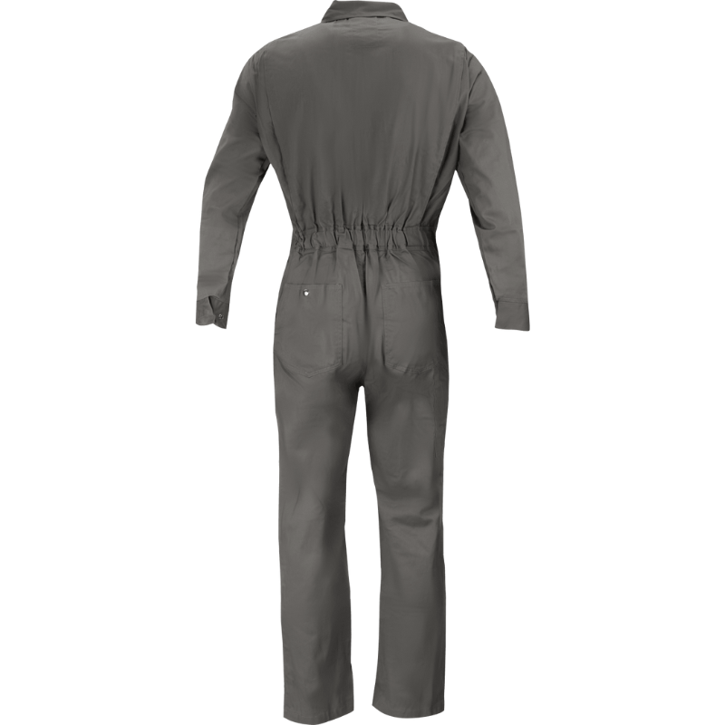 7 oz. Grey Flame Retardant Coverall with Elastic Waist and Adjustable Sleeve Cuffs