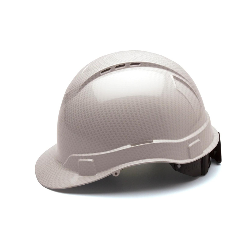 Vented Shiny White Graphite Pyramex Ridgeline Cap Style Hard Hat 4-Point Ratchet Suspension