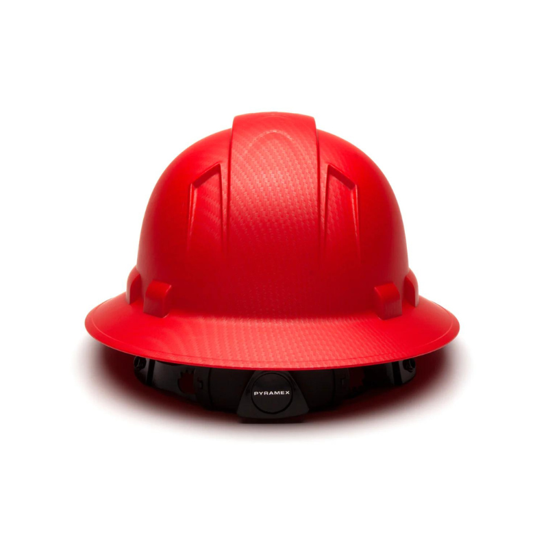 Matte Red Graphite Pattern Pyramex Ridgeline Full Brim Hard Hat 4-Point Ratchet Suspension