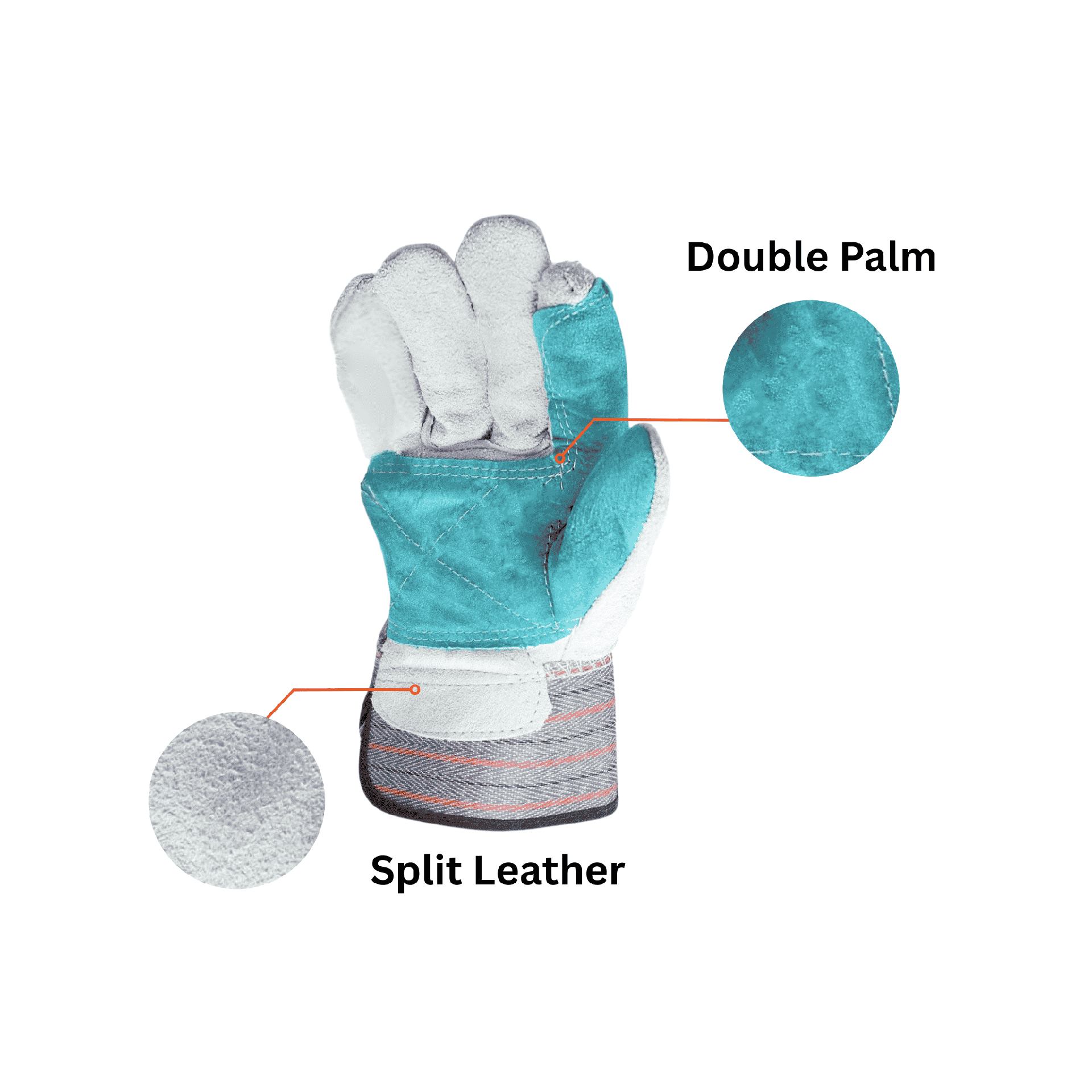 12 Pairs - Double Leather Palm Safety Cuff Work Gloves
