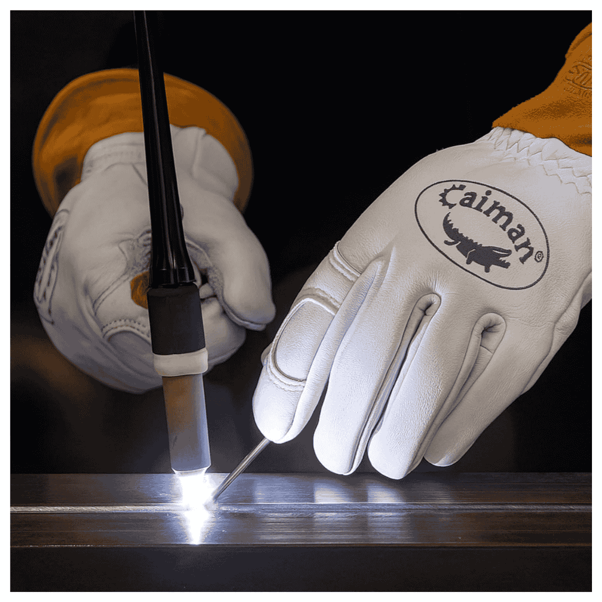 Single Pair - Caiman Premium Goat Grain TIG/MIG Welding Gloves, Wool Insulated Back, Scalloped Cuff, Boarhide Palm