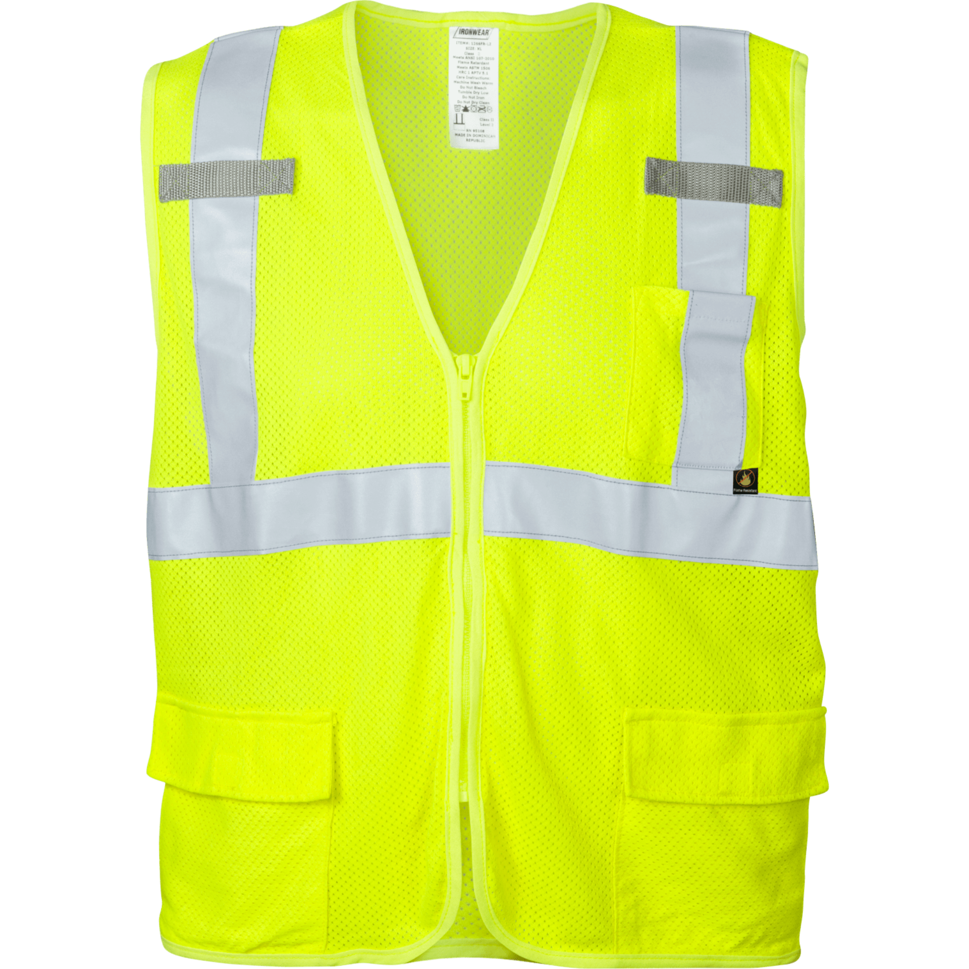 Class 2 FR Safety Vest with Zipper Closure (Hi Vis Lime)