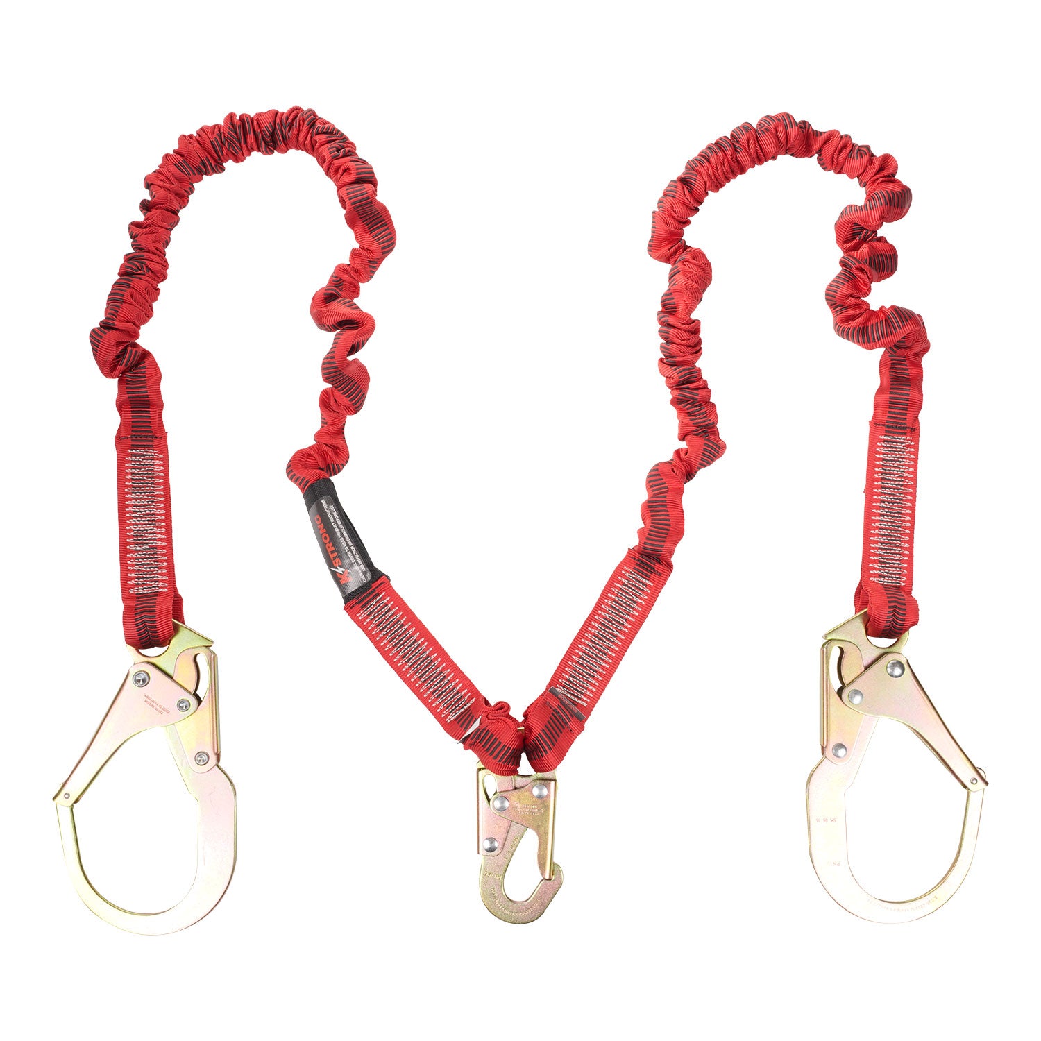 6 ft. Twin leg 100% tie-off Elasticated design shock absorbing lanyard with snap hook and rebar hooks (ANSI)