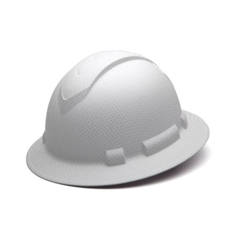 Matte White Graphite Pyramex Ridgeline Full Brim Hard Hat 4-Point Ratchet Suspension