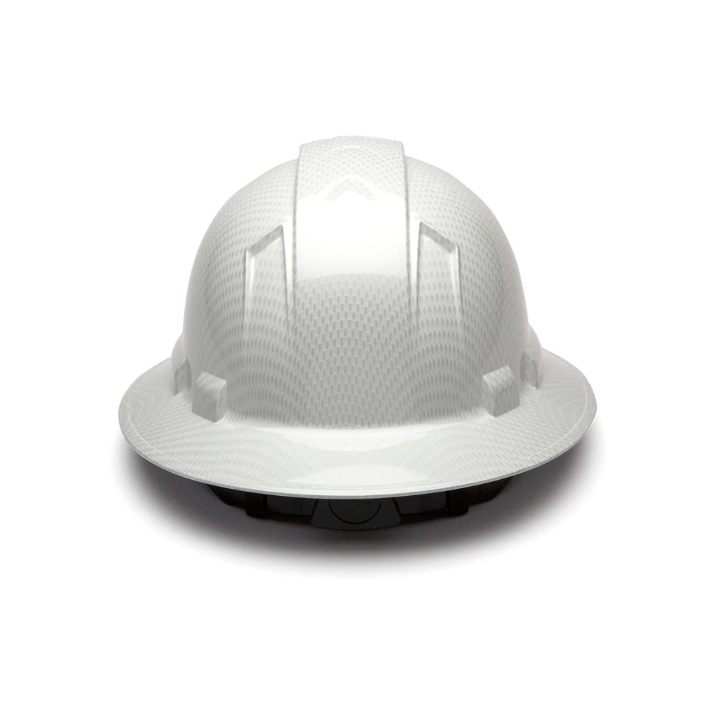 Shiny White Graphite Pyramex Ridgeline Full Brim Hard Hat 4-Point Ratchet Suspension