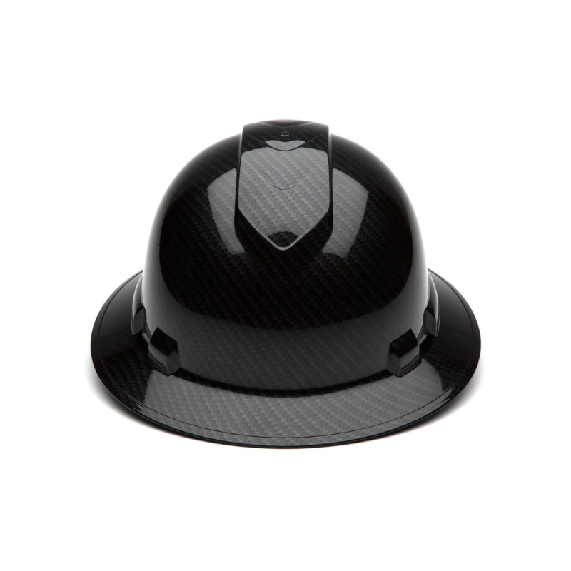 Shiny Black Graphite Pyramex Ridgeline Full Brim Hard Hat 4-Point Ratchet Suspension