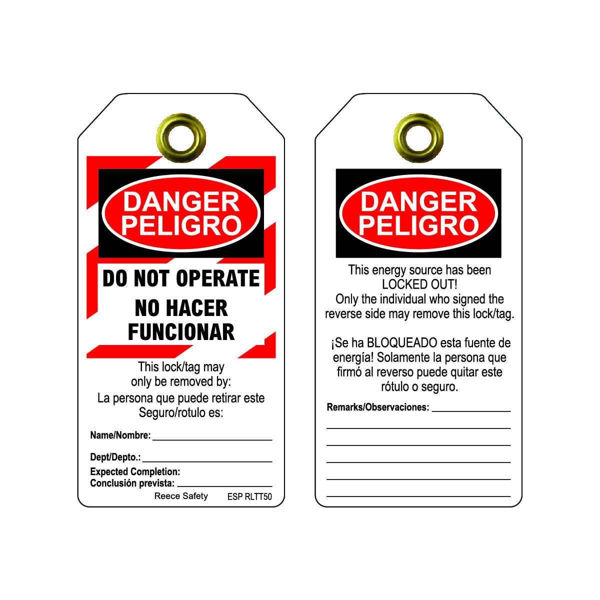 REECE  Danger Do Not Operate Bi-Lingual(ENG/ESP) Tough Tag (Pack of 10)