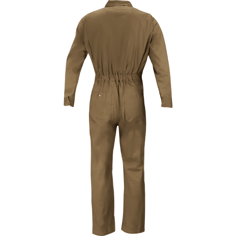 7 oz. Khaki Flame Retardant Coverall with Elastic Waist and Adjustable Sleeve Cuffs