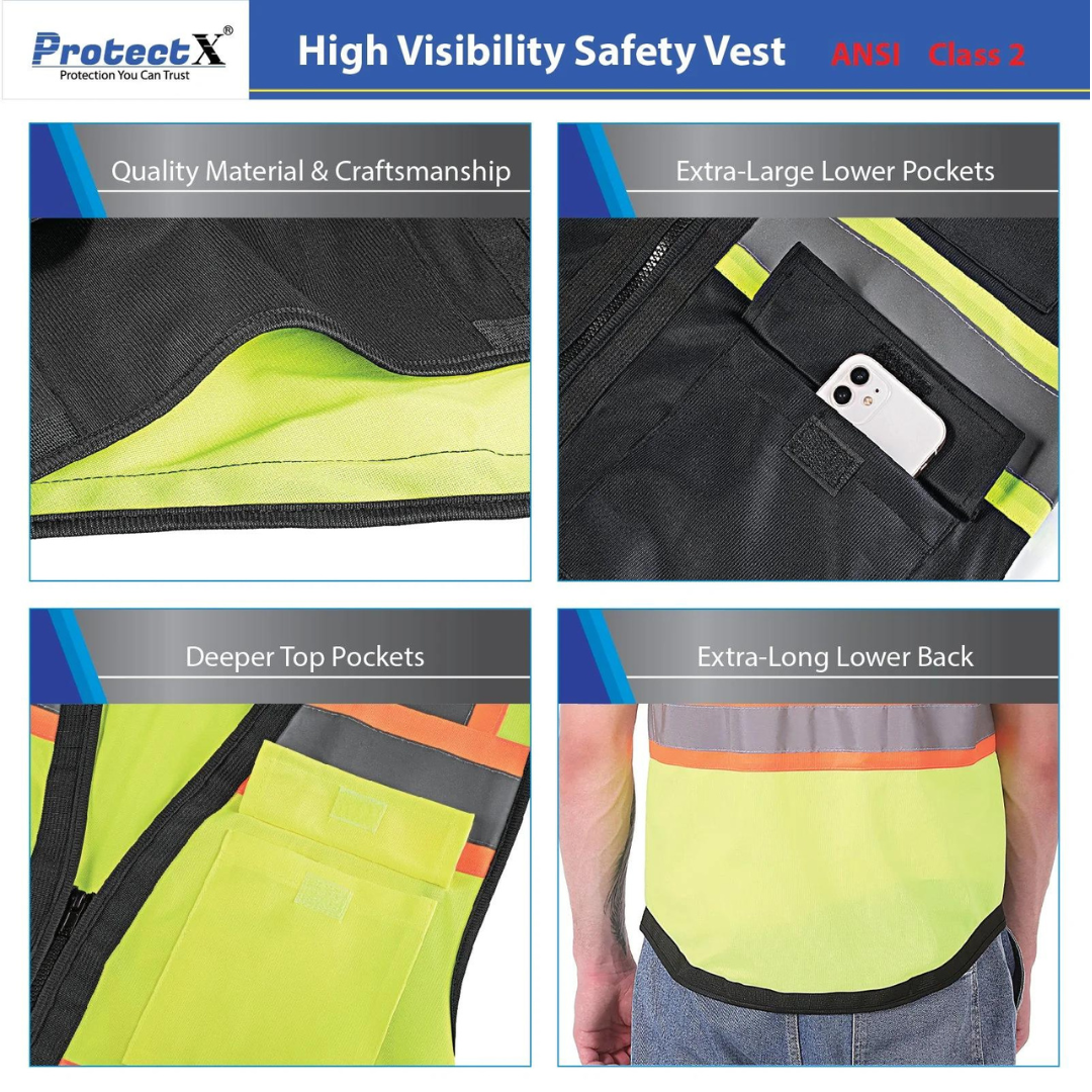 3 Pack - Class 2 Hi-Visibility All Solid Fabric With 6 Pockets