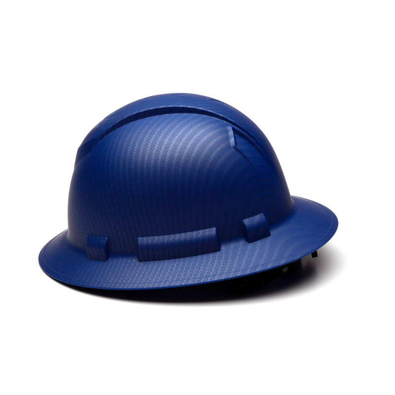 Matte Blue Graphite Pattern Pyramex Ridgeline Full Brim Hard Hat 4-Point Ratchet Suspension