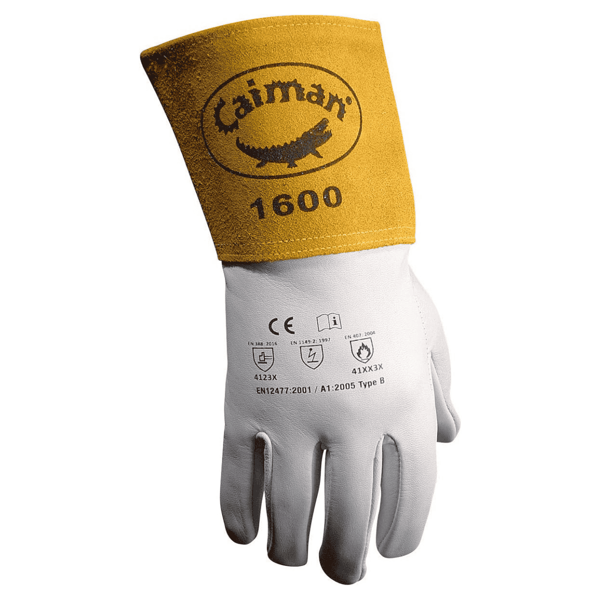 Single Pair - Caiman Premium Goat Grain TIG Welding Gloves, 4-Inch Gold Extended Cuff, Unlined
