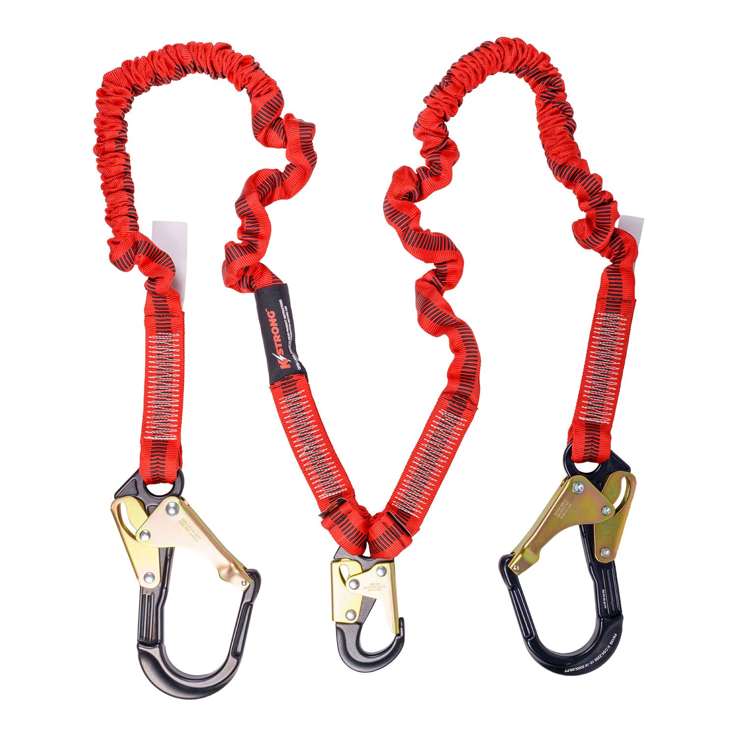 6 ft. Twin Leg 100% Tie-off Elasticated Design Shock Absorbing Lanyard with Aluminum Snap Hook and Aluminum Rebar Hooks (ANSI)