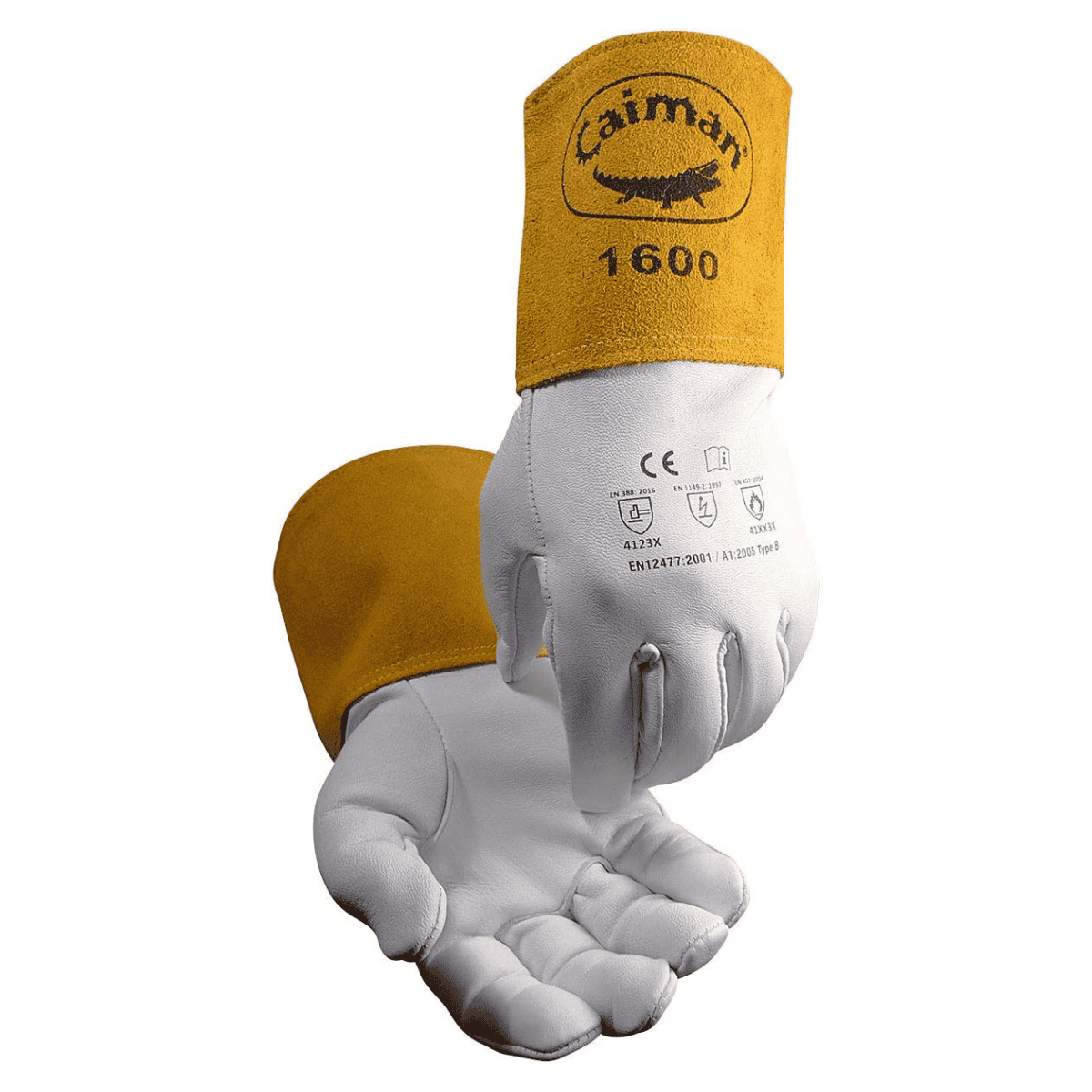 Single Pair - Caiman Premium Goat Grain TIG Welding Gloves, 4-Inch Gold Extended Cuff, Unlined