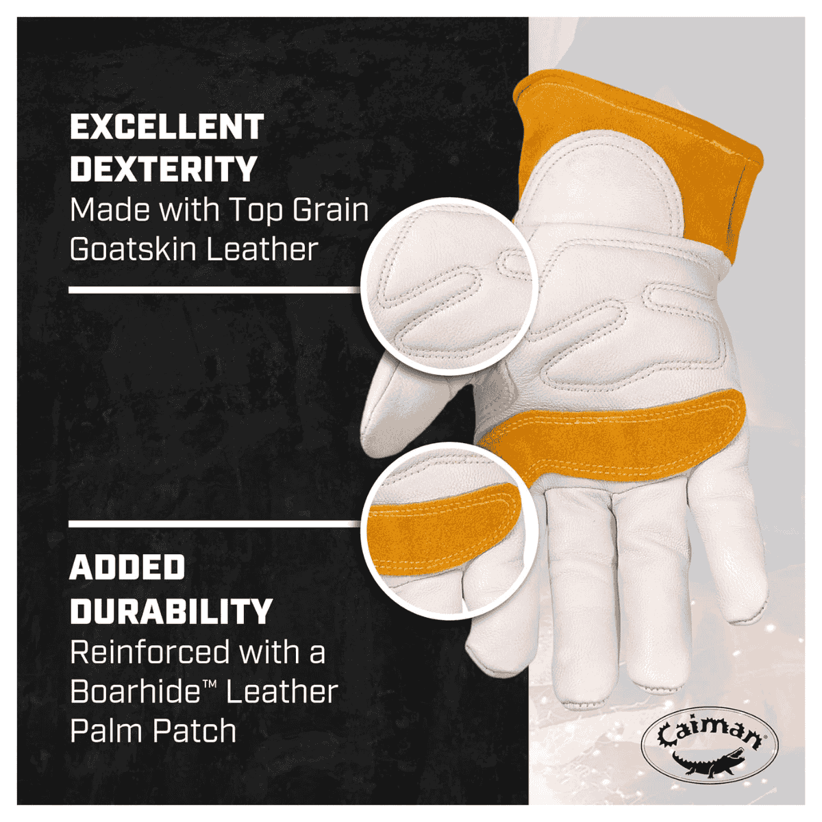 Single Pair - Caiman Premium Goat Grain TIG/MIG Welding Gloves, Wool Insulated Back, Scalloped Cuff, Boarhide Palm