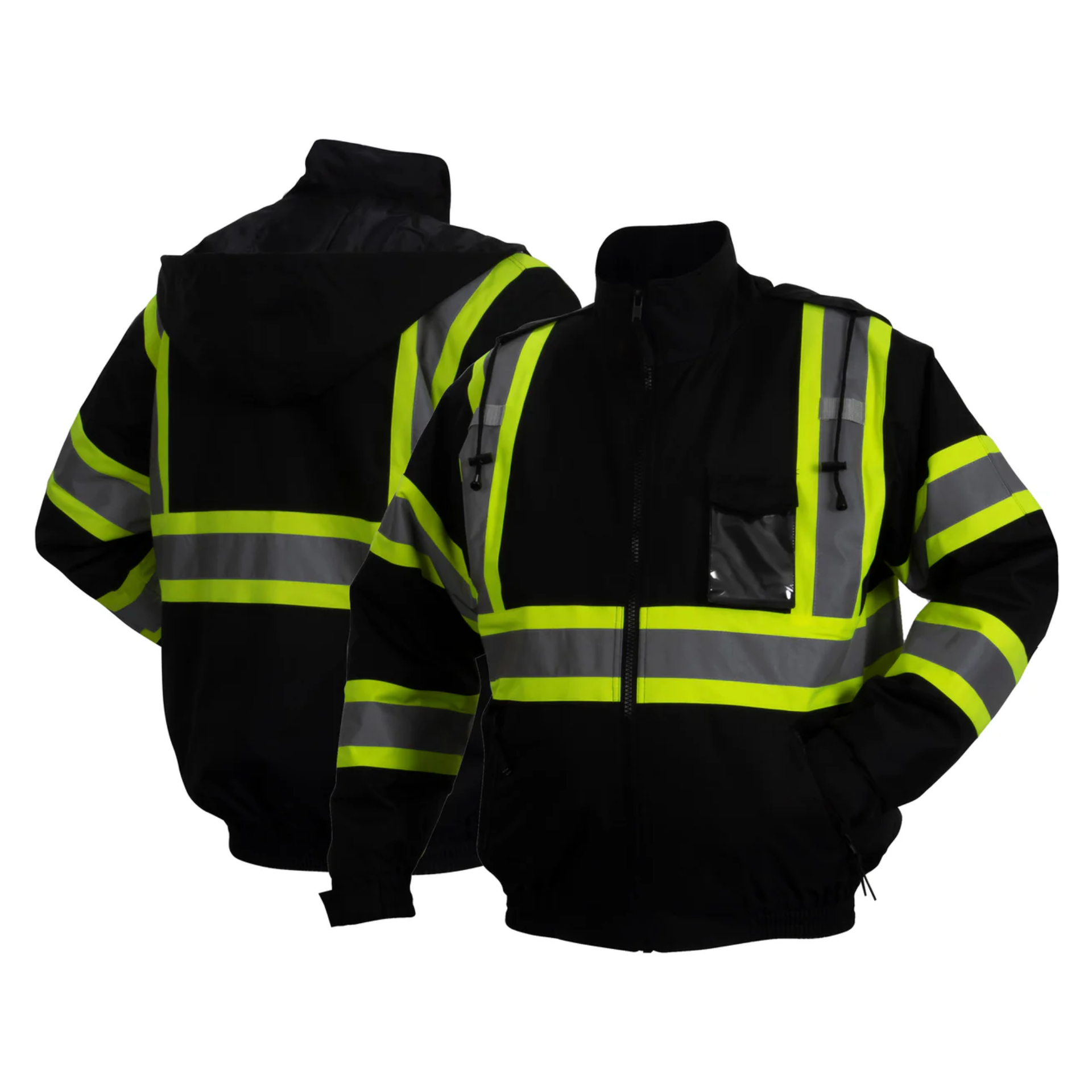 Black Waterproof Bomber Jacket with 2" Reflective Striping