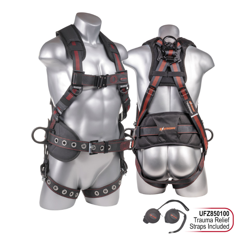 Epic+ 5-Point Full Body Harness, Waist Pad w/ Removable Tool Belt, Back/Shoulder Pad, Enhanced Dorsal D-ring, 2 Side D-rings, QC Chest, TB Legs – (ANSI)