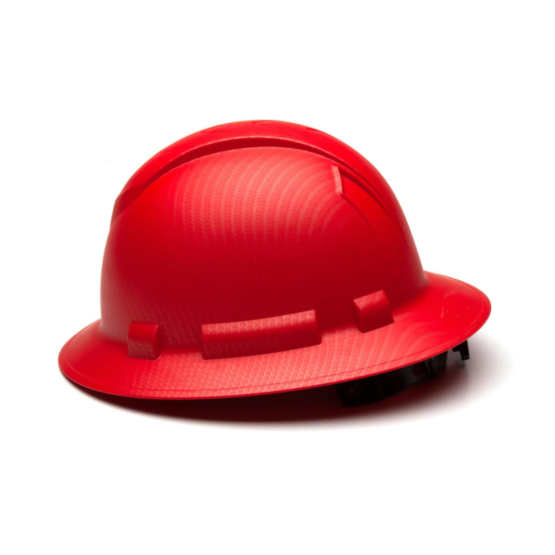 Matte Red Graphite Pattern Pyramex Ridgeline Full Brim Hard Hat 4-Point Ratchet Suspension