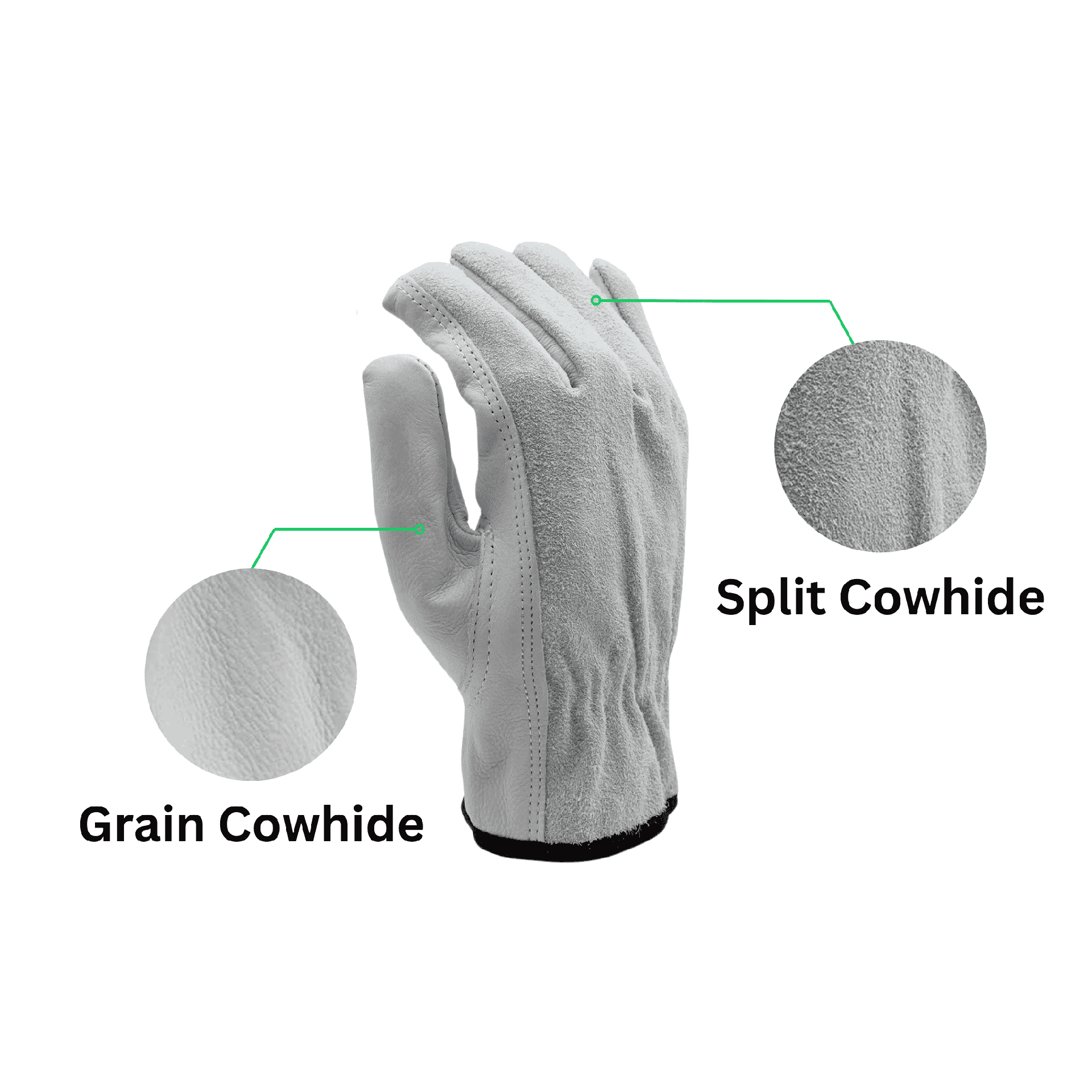 12 Pairs - Cowhide Grain/Split Leather Driver Gloves