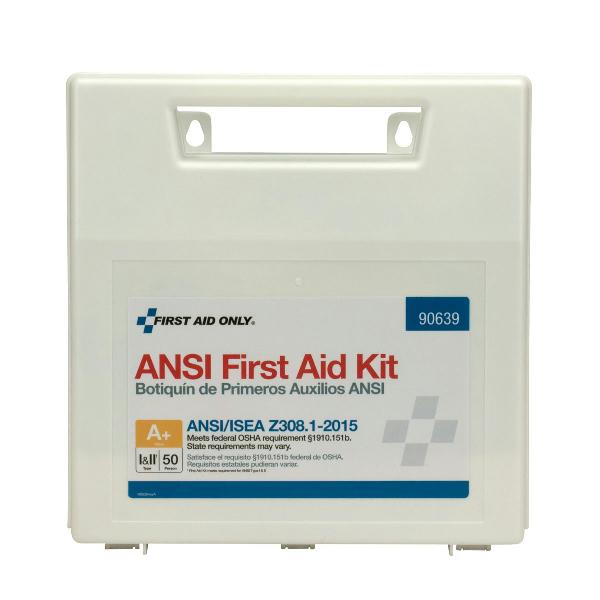 50 Person First Aid Kit, ANSI 2015 Class A+, Plastic Case with Dividers