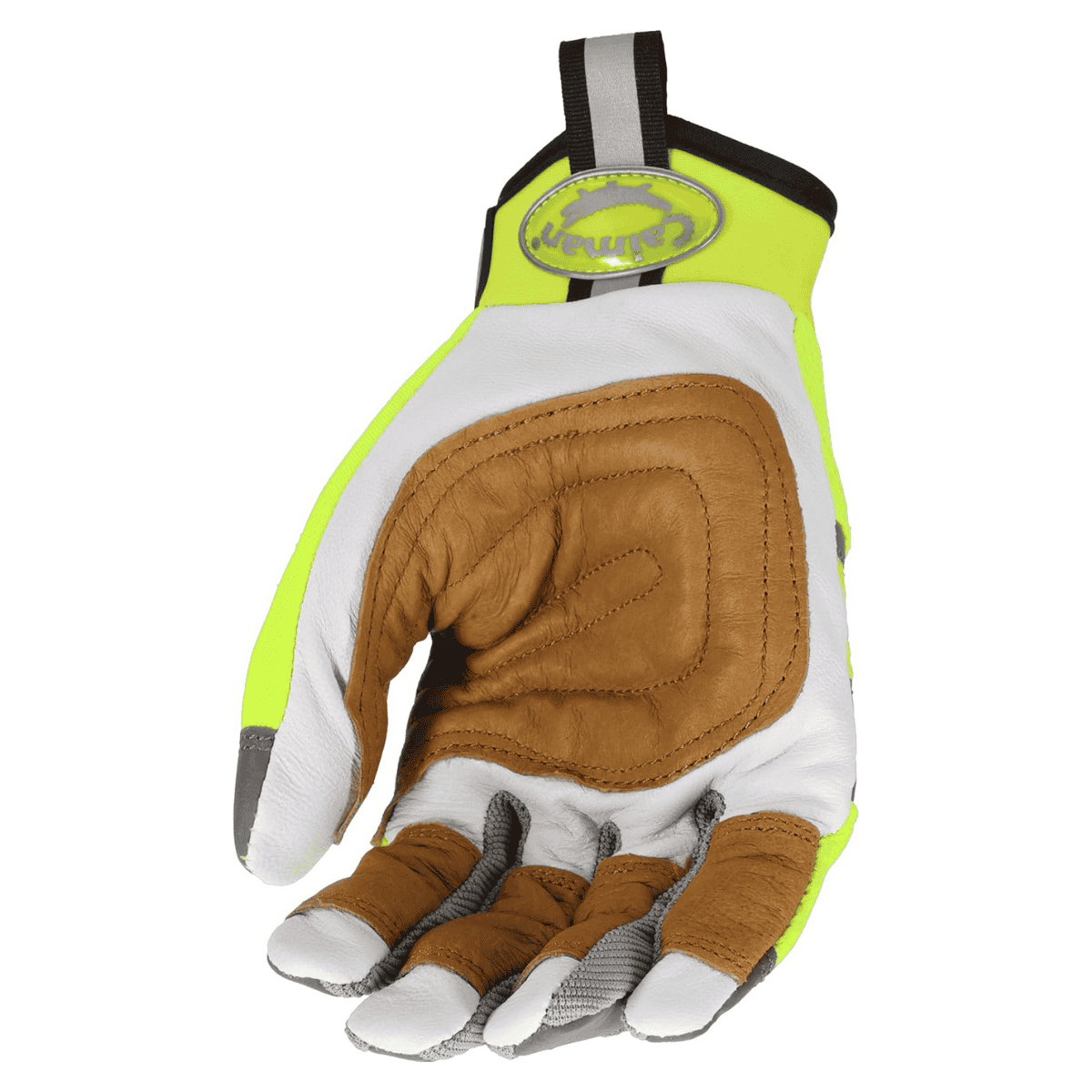 Single Pair - Caiman Mechanic Safety Gloves - Hi-Vis Goat Grain Leather Rappelling Gloves