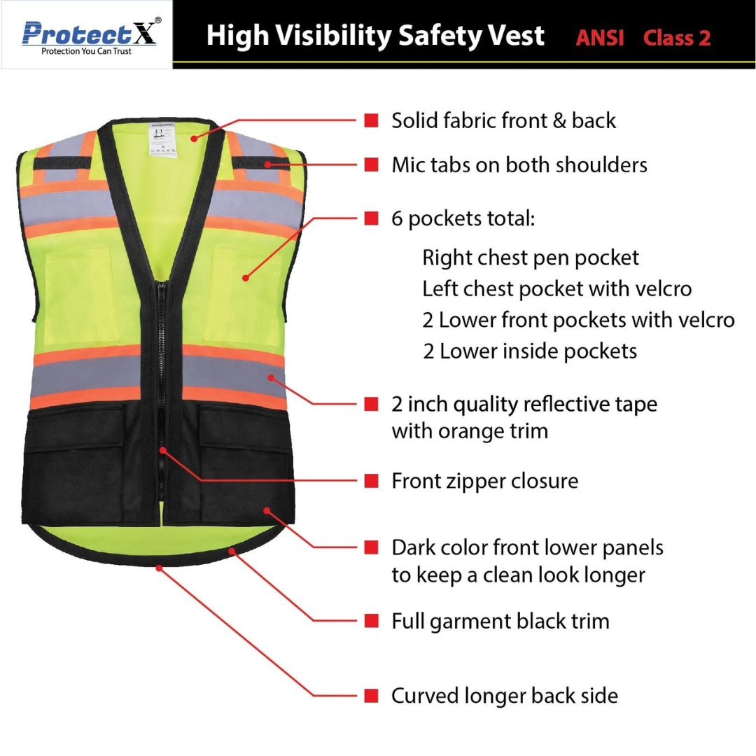 3 Pack - Class 2 Hi-Visibility All Solid Fabric With 6 Pockets