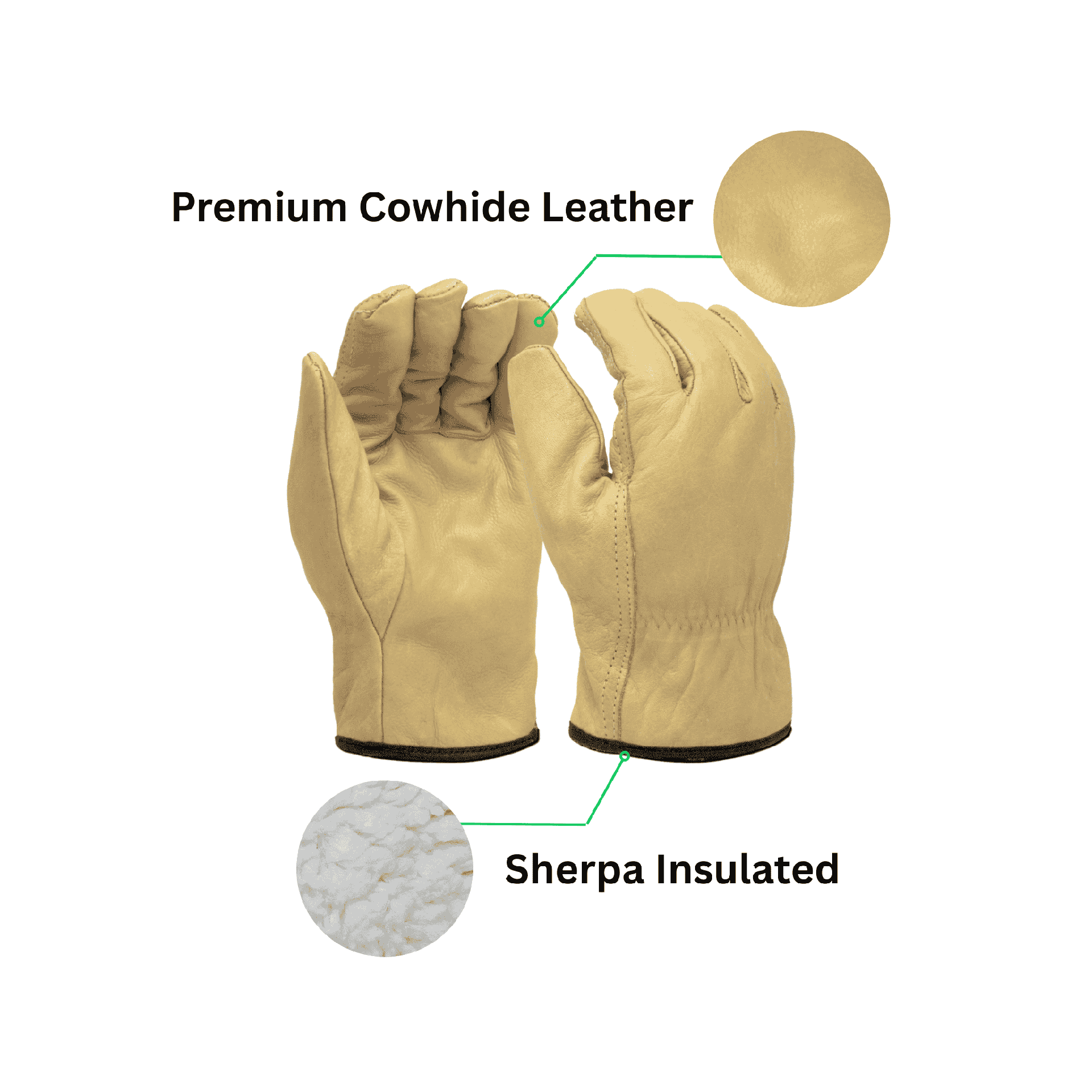 Single Pair - Sherpa Insulated Cowhide Leather Glove