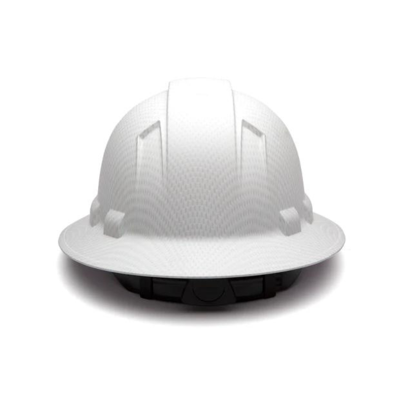 Matte White Graphite Pyramex Ridgeline Full Brim Hard Hat 4-Point Ratchet Suspension