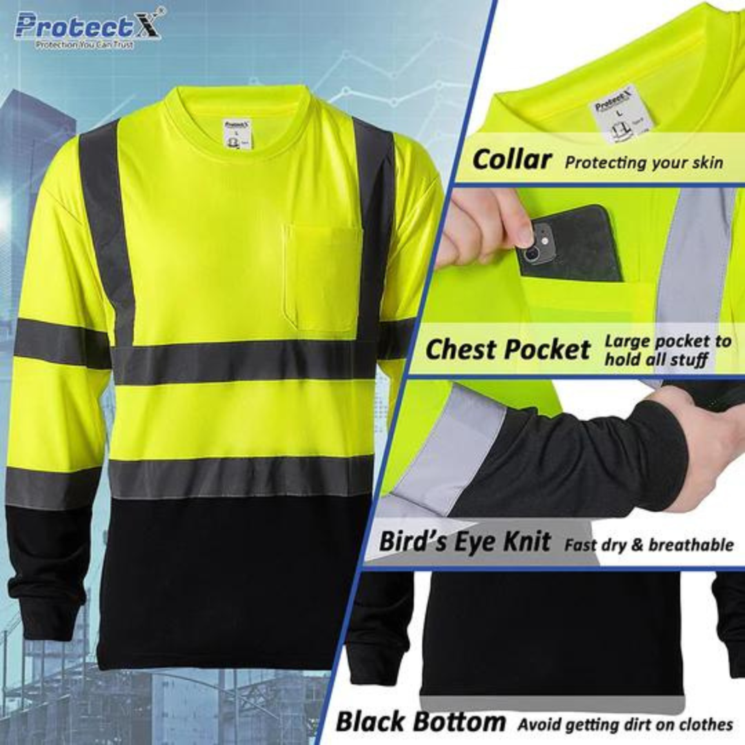 3 Pack - High Visibility Heavy Duty Long Sleeve Type R Class 2 Shirt