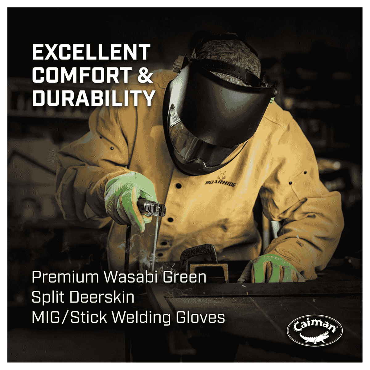 Caiman Premium Wasabi Green Split Deerskin MIG/Stick Welding Gloves