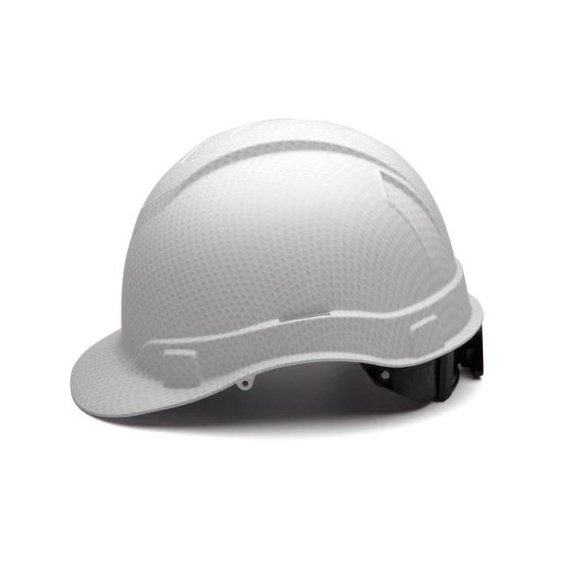 Matte White Graphite Pyramex Ridgeline Cap Style Hard Hat 4-Point Ratchet Suspension