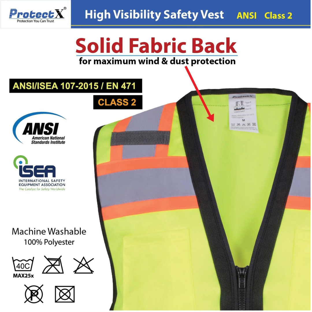 3 Pack - Class 2 Hi-Visibility All Solid Fabric With 6 Pockets