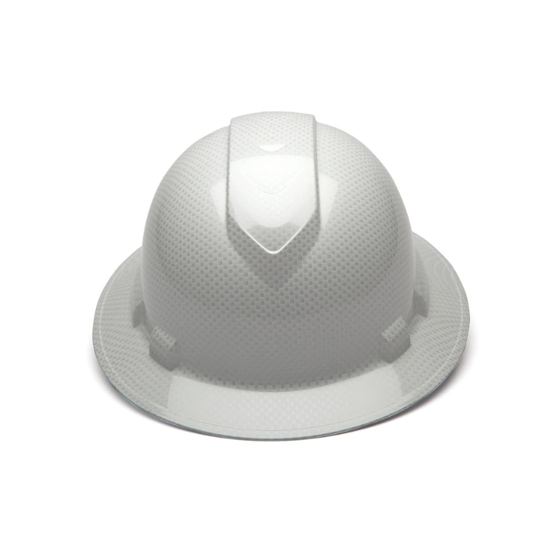 Shiny White Graphite Pyramex Ridgeline Full Brim Hard Hat 4-Point Ratchet Suspension